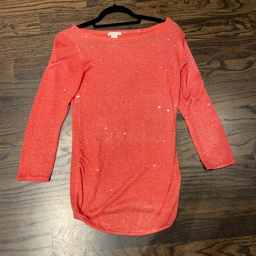 Pink/coral smarkle Mama maternity sweater top small.